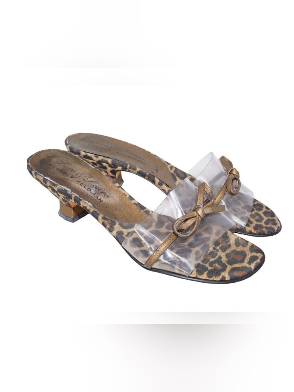 Beverly Feldman Love & Desire Vintage Leopard Print Kitten Heel Mules Size 7